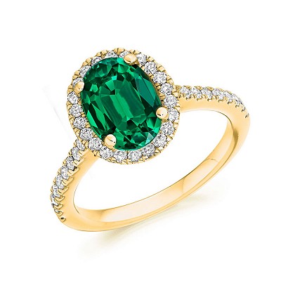 Emerald & Diamond Oval & Round Brilliant Cut Cluster Ring