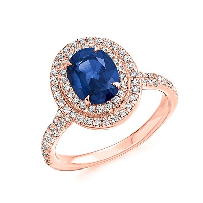 Sapphire & Diamond Oval & Round Brilliant Cut Cluster Ring