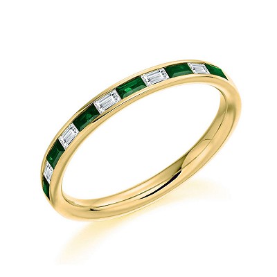 Baguette Cut Emerald & Diamond Half Eternity Ring