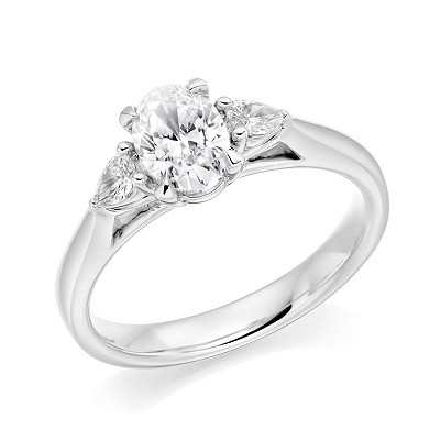 Oval Cut Diamond Solitaire with Diamond Pear Shoulders